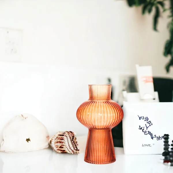 Amber Shapely Fluted Glass Vase