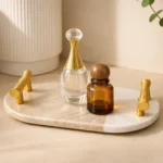 Amber Vein Marble Tray with Gold Inlay