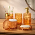 Golden Amber Glass Bathroom Set
